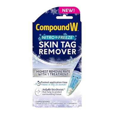 Compound W Nitrofreeze Skin Tag Remover, Skin Tag Removal Kit with 1 Skin Tag Remover Pen, 4 Replacement Tips, and 6 SkinShields, 5 Treatments