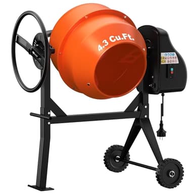 4.3 Cu.Ft Cement Mixer, 450W 3/5HP Electric Cement Mixer Machine, Heavy Duty Potable Concrete Mixer Machine with Wheel and Stand for Stucco, Mortar, Seeds, Orange