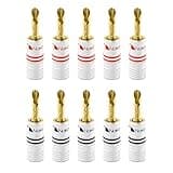 Nakamichi Excel Series 24k Gold Plated Banana Plug 12-18 AWG Gauge Size 4mm for Speakers Amplifier Hi-Fi AV Stereo Home Theatre Audio Wire Cable Screw Connector 10 Pcs (5-Pairs), BFA Banana Plug