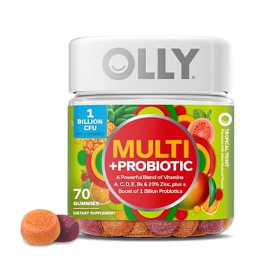 OLLY Multi + Probiotic Adult Multivitamin Gummy, 1 Billion CFUs, Digestive and Immune Support Chewable Supplement, Tropical Twist, 35 Day Supply - 70 Count