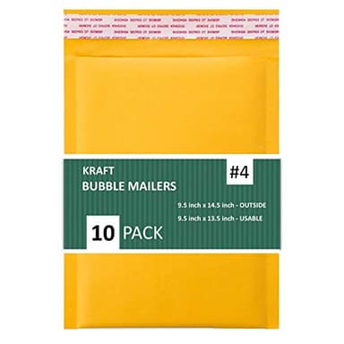 SALES4LESS - Kraft Bubble Mailers, Self-Seal, Waterproof & Cushioned Padded Envelopes for Shipping, 9.5 x 14.5 in (10 Pack, Gold)