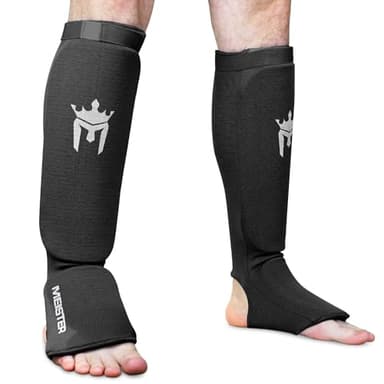 Meister MMA Elastic Cloth Shin & Instep Padded Guards (Pair) - Black - Large/X-Large