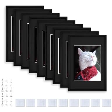 8x12 Picture Tiles | Mix Tiles Picture Frames Stick on Wall | Photo Tiles Peel and Stick Picture Frames as Gallery Wall Frame Set (Black - 9 Pcs)