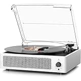 Vinyl Record Player Wireless Bluetooth Turntable with Speakers for Vinyl Records Belt-Driven Vintage Turntable Support 3-Speed, Headphone, RCA Line, AUX-in for LP Vinyl Players Home Decoration White