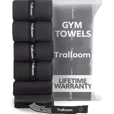 Trailoom Microfiber Workout Towels - Quick Dry, Highly Absorbing, Odor-Free, for Men & Women - Gym Sweat Sports Towel for Hot Yoga, Tennis, Running, Exercise, Working Out, Camping, Set of 5 Black
