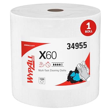 WypAll GeneralClean X60 Cloths Multi-Task Cleaning Wipes, Jumbo (34955), Strong and Absorbent Towels, White (1 Roll of 1,100 Sheets, 1,100 Sheet Total)