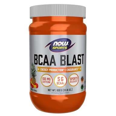 NOW Foods Sports Nutrition, BCAA Blast Powder, 5 g BCAA, 100 mg Caffeine, Tropical Punch, 600-Grams