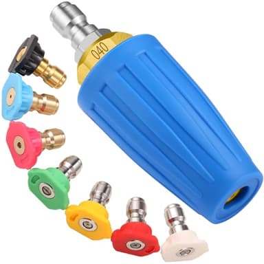 VORIGY 4000 PSI Blue Turbo Nozzle Pressure Washer Pressure Washer Tips 1/4" Quick Connect with 7 Power Washer Nozzle Tips Kit Multiple Degrees (0, 15, 25, 40, 65, Rinse1, Soap2) for Car Concrete Brick