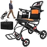 Wheelchairs for Adults, Lightweight Folding Transport Wheelchair with Handbrakes, Portable Wheel Chair for Elderly and Children, Transport Chair for Traveling, with Storage Bag, Portable Bag, Tool Kit