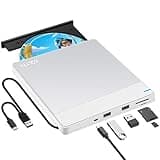 NOLYTH External CD/DVD Drive for Laptop: USB 3.0 USB-C Portable Slim CD Burner with SD/TF/2 USB Ports - Plug & Play CD/DVD +/-RW Drive for Mac Windows MacBook PC(Silver-White)