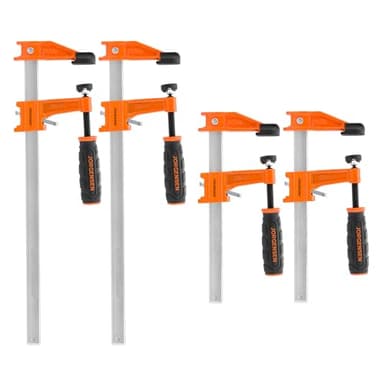 JORGENSEN 4-pack Steel Bar Clamps Set, 6 inch & 12 inch Medium Duty F-Clamp - 600 Lbs Load Limit for Woodworking