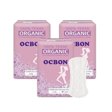 OCBON Ultra Thin Sanitary Pantyliners (Long, 7.1 inch, 108 Counts) - Ultra Thin, Unscented 100% Organic Cotton Panty Liners for Women. Chemical-Free, Extra Soft, Ideal for Sensitive Skin