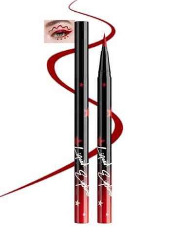 Colored Liquid Eyeliner Pen, Red Waterproof Waterline Matte Eye Liner Pencil, High Pigmented Long Lasting Quick Drying Bright Colorful Eyeliner Pen for Women, Valentine’s Day Eye Makeup Gifts-10