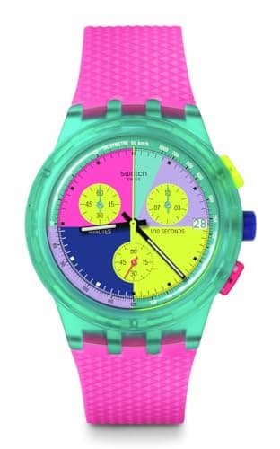 Swatch Chrono 42 Unisex Watch Dress Stainless Steel Multicolor Quartz Waterproof Swatch Neon Flash Arrow