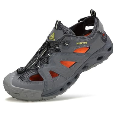 HUMTTO Men's Amphibious Closed Toe Hiking Sandals Quick-Dry Water Shoes Non-Slip Athletic Adjustable Outdoor Fisherman Beach Summer Walking Travel Shoe 7.5-8 Sky Grey