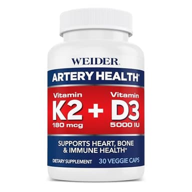 Weider Artery Health - Artery Flexibility & Heart Health - with Vitamin K2, D3 & Ginger - Bone & Immune Support* - Gluten Free & Vegan - 30 Veggie Capsules