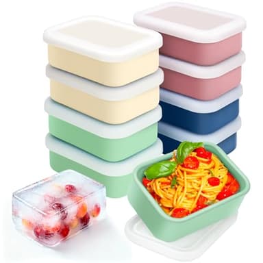 Duseu 8 PCS 2 Cup Silicone Freezer Molds with Lid, Meal Prep Freezer Molds Silicone Freezer Containers Reusable Food Preserving Tray Freezing Ice Trays for Soups Sauces Stews