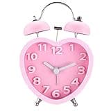 Danse Jupe 3" Twin Bell Loud Alarm Clock Heart Shaped Backlight Analog Non Ticking Desk Clock Battery Operated