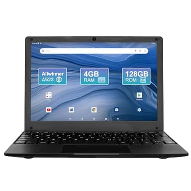 Fwmntu Mini Laptop Computer, 10.1 inch Android 13, 4GB RAM, 128GB Storage, HD IPS Display, 1280x800 Pixel, Portable Netbook with Allwinner A523 CPU Black