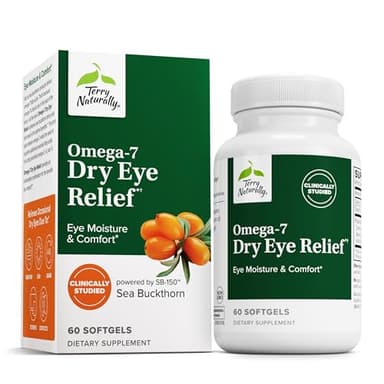 Terry Naturally Omega-7 Dry Eye Relief - Eye Health Supplement with Buckthorn Seed Oil - Dietary Supplement to Aid Dry Eye Relief - 60 Softgels
