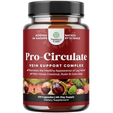 Natures Craft Vein Support Supplement for Leg and Veins - Full Body Supplement for Spider & Varicose Veins and Improved Flow with Horse Chestnut Extract - Vegan Non-GMO Capsules - 120 Count