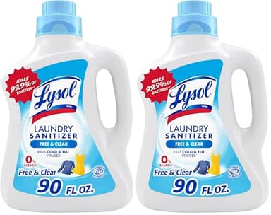 Lysol Laundry Sanitizer Additive | Free & Clear | 0% Bleach | 90 Fl Oz | Pack of 2