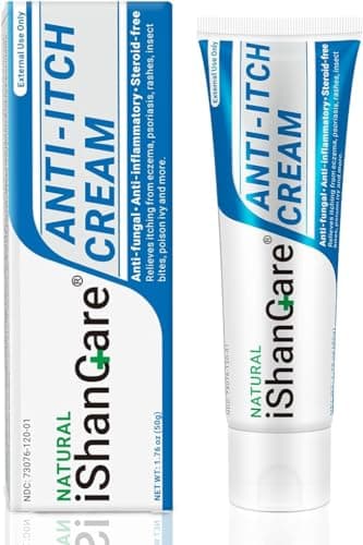 ishancare Anti Itch Soothing Cream Extra Strength Skin Itch Relief Ointment, for Full Body Itching Caused by Seasonal Changes, Dermatitis, Eczema, Rash, Psoriasis, Hives, Bites, Poison Ivy, 1.76 oz