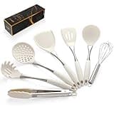 Premium White Silicone Cooking Utensils Set - Non-Toxic, Comfortable Curved Handles, Larger Size, Dishwasher Safe, High-Performance Kitchen Tools for Family Use (White)