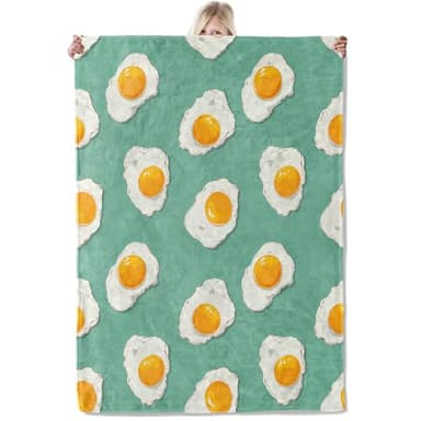 ICAAV Fried Egg Blanket 50×60 Inch,Funny Breakfast Lightweight Flannel Throw with Sunny Side up Pattern, Playful Food Decor and Quirky Gifts for Teens, Women, Men,Kitchen Lovers