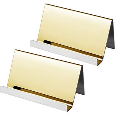 Maxdot 2 Pack Stainless Steel Business Cards Holders Desktop Credit Name Card Display Organizer for Business Mental Name Case Rack for Office Home Daily Use(Champagne Gold)