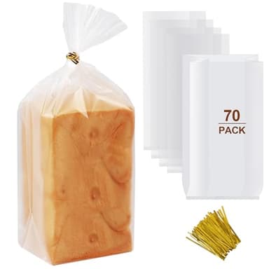 vivinin 70 Pack Bread Bags & 100 Pack Ties, 8" x 4" x 18" Clear Bread Bags for Homemade Bread, Reusable Plastic Bread Storage Bags for Bakers, Bakery Owners