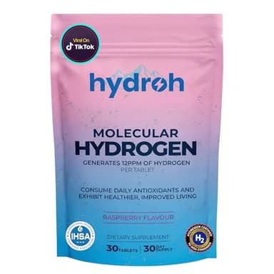 Hydrogen Water Tablets, Molecular Hydrogen Tablets for Drinking Water, Antioxidant-Rich, Supports Brain Energy & Health - Quick-Dissolving - Raspberry H2 Tabs - (30-Day Supply) (Raspberry)