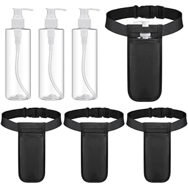 Eaasty 3 Sets Massage Bottle Holster Adjustable Single Holster and 8 oz Plastic Pump Dispenser Bottles for Lotion Massage Oil, Black
