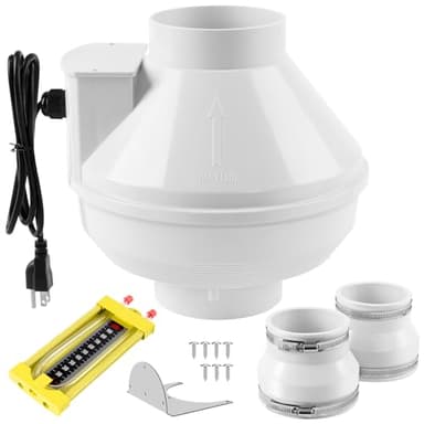 Radon Fan Kit, with Rubber Couplers (4 to 3 Inch，fits 3" PVC), Quiet 260 CFM Quickly Mitigate Radon, Air Pressure Indicator, Ip67 Waterproof, Radon Mitigation System Kit