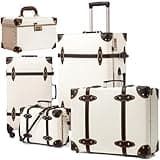urecity Vintage Luggage Sets of 5 Piece, 20-Inch and 26-Inch Rolling Luggage, 12.5-Inch Cosmetic Train Case, 20-Inch Carry-On Nonwheeled