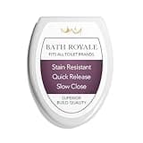 Bath Royale Slow Close Toilet Seat BR501-00 White Elongated, Stain-Resistant and Easy to Keep Clean, Heavy Duty Fits All Toilet Brands, Executive Series