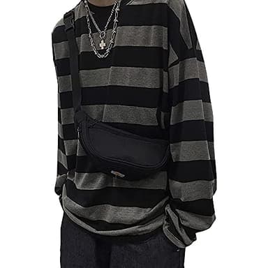 POHADON Striped Crewneck Long-Sleeve T-Shirt Alt Pullover Emo Shirt Punk Japanese Harajuku Streetwear