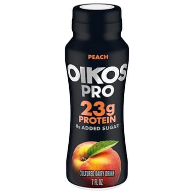 Oikos Pro Peach Cultured Dairy Drink, 23 Grams of Protein, 0g Added Sugar, Just Delicious High Protein Snacks, 7 FL OZ Bottle