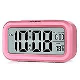 Peakeep Night Light Alarm Clock Battery Operated with Indoor Temperature, Desk Digital Clock for Kids Girls Bedrooms (Pink)