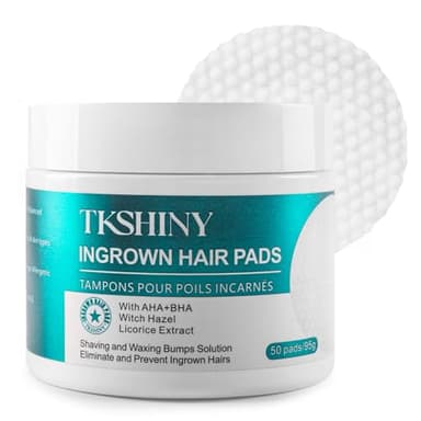 TKSHINY Ingrown Treatment Hair Pads, with AHA+BHA, Ingrown Hair Wipes For Bikini Area, Razor Bumps, Underarm , Exfoliate Skin,Ingrown Hair Serum for Face, Neck, 50 Pads