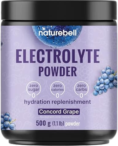 NatureBell Electrolytes Powder No Sugar, 500g (76 Servings) | Keto Fast Hydration Powder, Carnivore-Friendly Electrolyte – 1,000mg High Potassium, Minerals, & Coconut Water – Concord Grape Flavor