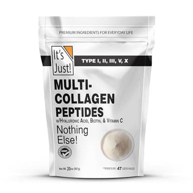 It's Just! - Multi Collagen Peptides (Types I, II, III, V, X) w/Vitamin C, Biotin, Hyaluronic Acid, No Added Flavor, Tested for Heavy Metals, Gluten Free, Non-GMO, Unflavored / 20oz