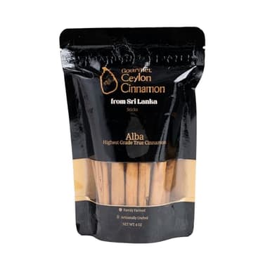 Gourmet Ceylon Cinnamon Premium Alba Grade Ceylon Cinnamon Sticks from Sri Lanka 4 oz. True Cinnamon Quills (5-Inch Cut) Artisanal, Family-Farmed & Hand-Crafted