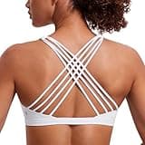 CRZ YOGA Strappy Sports Bras for Women - Criss Cross Back Wireless Padded Yoga Workout Cami Top White Small