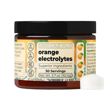 Santa Cruz Paleo Electrolyte Powder, Orange Flavor, Sugar Free Hydration Drink Mix with Himalayan Pink Salt, Sea Salt, Magnesium Glycinate, Potassium Chloride, Sweetened with Stevia, 30 Servings