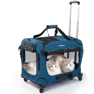 PetMasion Extra Large Rolling Cat Carrier with Wheels, Soft Sided Pet Dog Carrier on Wheels for Big Cat 20lbs+ 2 Cats, Car Travel Portable XL Wheeled Bag 25"x16.5"x20.5"