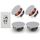 Herdio 6.5'' Bluetooth in Wall in Ceiling Speakers 600W 2-Way Flush Mount Speakers System with Wall Amplifier Receiver for Home Theater Office Bathroom(2Pairs, Paintable-Grille)