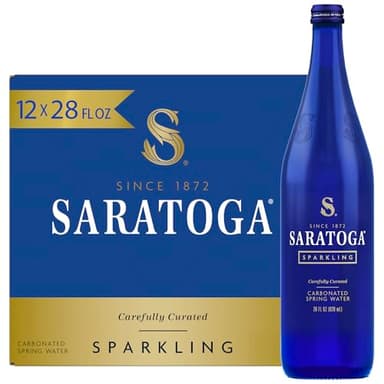 Saratoga Sparkling Water Bottles, 12-Pack - Carbonated Spring Bottled Water - Glass Bottles - 28 Fl Oz