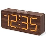 DreamSky Wooden Digital Alarm Clock for Bedroom - Desk Clocks with Large Numbers for Living Room, Office, Dimmer, USB Port, Loud Alarm for Heavy Sleepers with Volume Control, DST, Wood Decor & Gifts