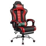 Yaheetech Gaming Chair, Video Game Chair with Massage Lumbar Support and Footrest Height Adjustable Ergonomic Computer Chair with Swivel Seat and Headrest, Black/Red